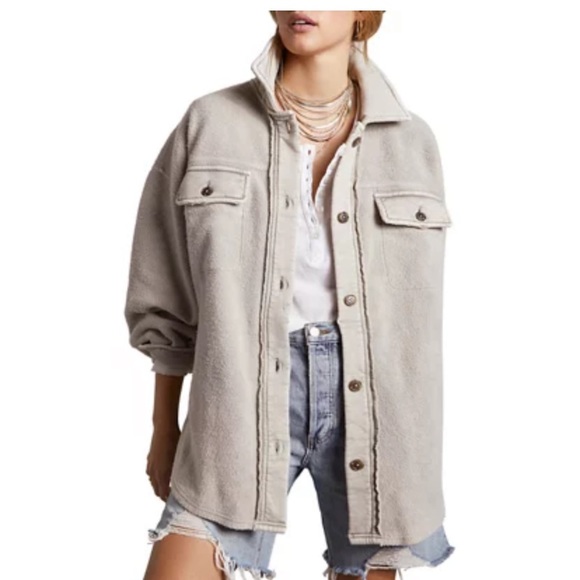 Free People Rugby Shirt Jacket In Stone 